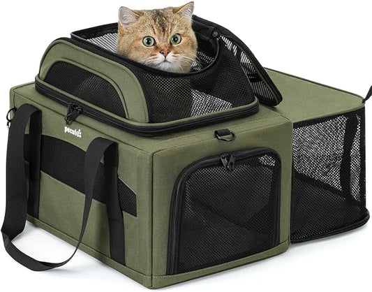 Pecute Top Side Expandable Pet Carrier Airline Approved Dog Cat Carrier by pecute