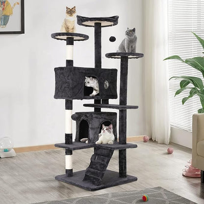 Heavy Duty Cat Tree Tower, Cat Condo, Hanging Ball, Dark Grey by BORGEBY
