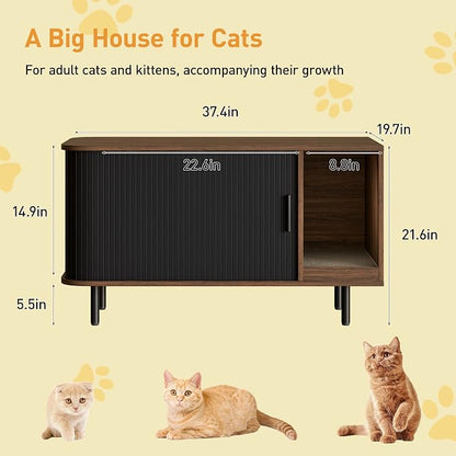 Cat Litter Box Enclosure with Cat Scratch Pad, Sliding Door, 37.4" Litter Box - Image 2