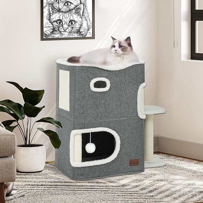 YITAHOME 2-Tier Cat House, Indoor Cat Cave Bed Playhouse, Cat Tunnels - Image 3