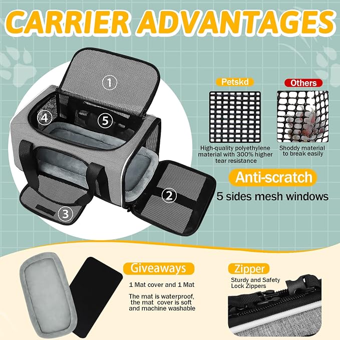 Petskd Pet Carrier 17x11x9.5 Alaska Airline Approved, Pet Travel Carrier Bag - Image 5