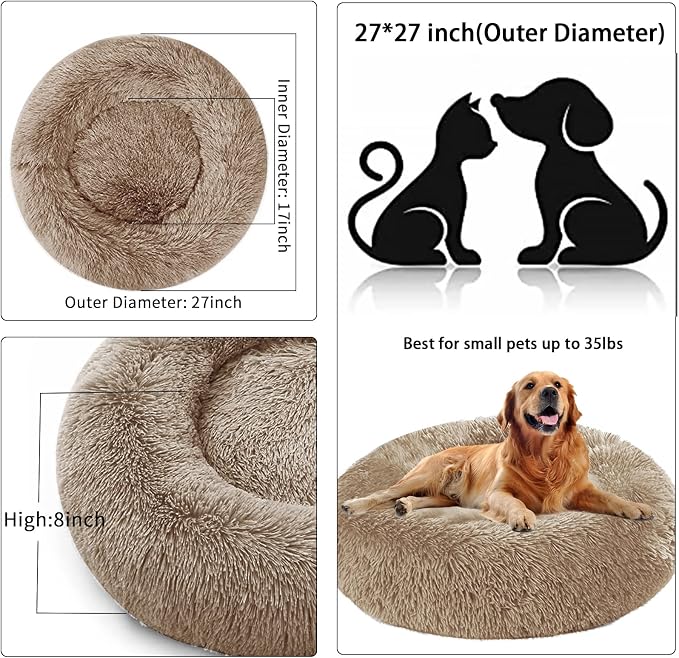 Dog Bed for Small Medium Large Dogs, 27 inch Calming Dogs Bed, Washable-Round - Image 4