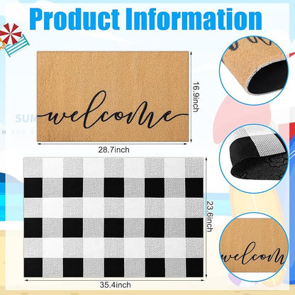 Tinideya 2 Pcs Door Mat Welcome Non Slip Coir Mats Floor Layering Doormats - Image 2