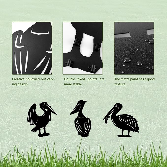 3 Pack Pelican Metal Garden Decorative Stakes, Weather Proof Silhouette Statues - Image 5
