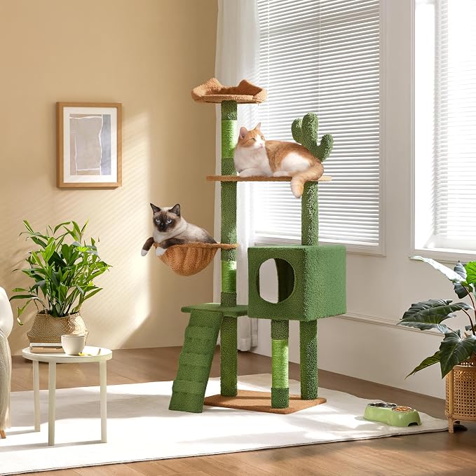 Yaheetech | Cactus Cat Tree | 59.5in Cat Tower w/Cute Perch, Cozy Condo by Yaheetech