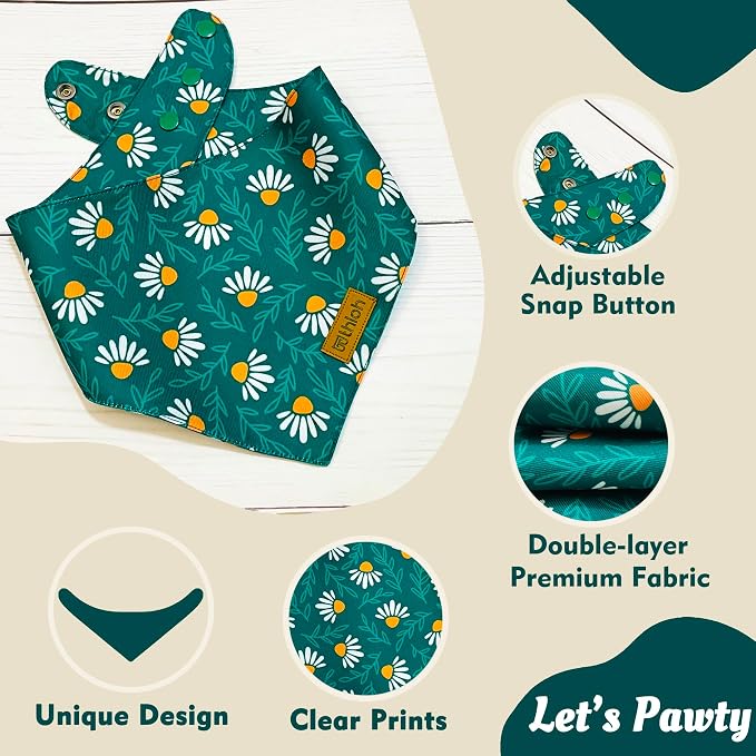 Spring Dog Bandanas with Snap Button, 2 Pack Floral Dog Scarf - Image 5