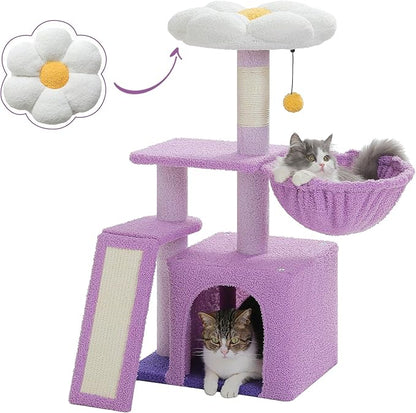 PETEPELA Flower Cat Tree for Indoor Cats, Cozy Hammock and Removable Flower Bed by PETEPELA