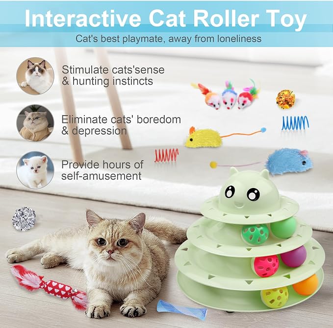 UPSKY 24 PCS Cat Toys, 3-Level Turntable Kitten Toys Set, Interactive Cat - Image 6