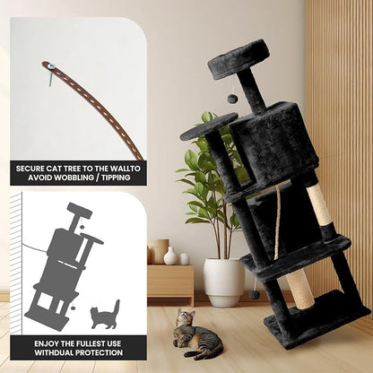 56-Inch Cat Tree for Large Cats, Sisal Scratching Posts & Hanging Toys – Sturdy - Image 3
