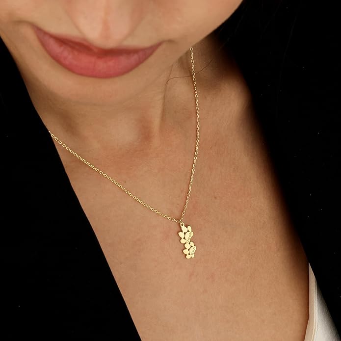 Personalized Cute Dog Cat Paw Name Necklace Forever Love Custom Heart Pendant - Image 4