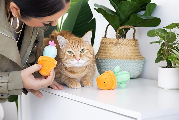 Pearhead Prickly Plants Cat Toy Set, Cute Catnip Toys, Plush Cactus Interactive - Image 8