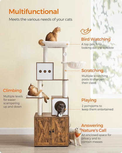 Feandrea Cat Tree with Litter Box Enclosure, 70.1-Inch Tall Cat Tower, 2-in-1 - Image 4