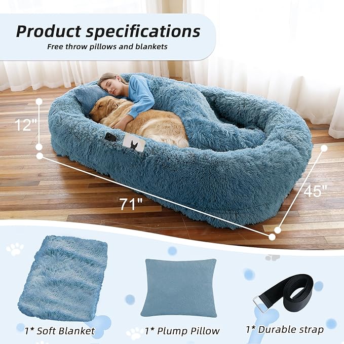 Human Dog Bed, Washable Faux Fur Pet Bed - Image 5