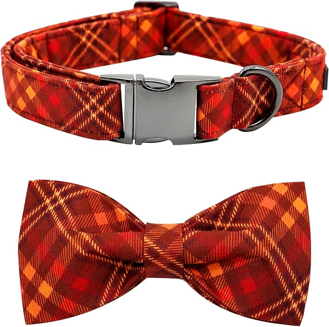 Fall Dog Collar, Pet Collar Bow Plaid Pet Collar Girl Boy Holiday Pet Collars by BoboRainbow