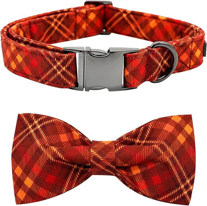 Fall Dog Collar, Pet Collar Bow Plaid Pet Collars Girl Boy Holiday Pet Collars by BoboRainbow
