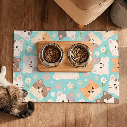 Cat Feeding Mat 24x16 inch Blue Kitten Print Pet Bowl Placemat Non Slip Floor - Image 5