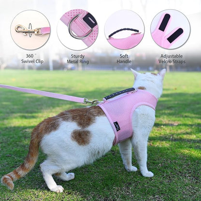 Cat Harness and Leash for Walking Escape Proof Breathable Mesh Fabric, Solid - Image 3