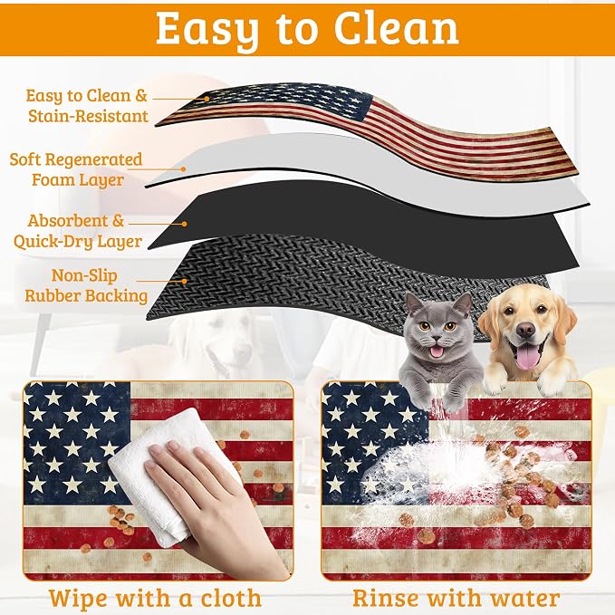 Retro Flag Dog Cat Food Mat, Absorbent Waterproof Placemat - Image 5