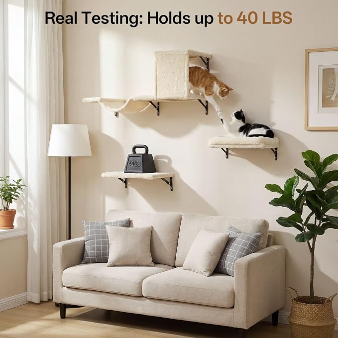 MEWANG 5-in-1 Cat Wall Shelves: Cat Climbing Furniture - Image 5
