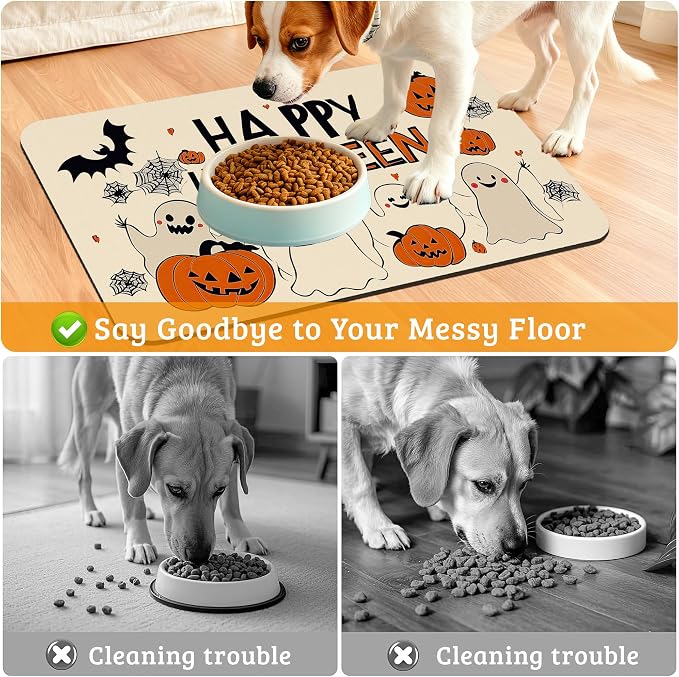 Pumpking Bat Dog Cat Food Mat, Halloween Absorbent Waterproof Placemat - Image 4