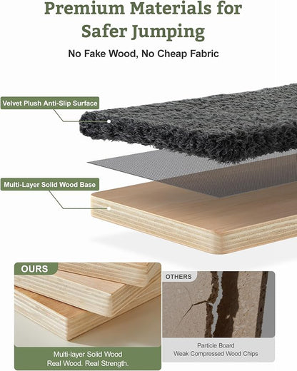 5-in-1 Cat Wall Shelves, Solid Wood & Velvet & Sisal Scratcher, 44lbs Max Load - Image 6