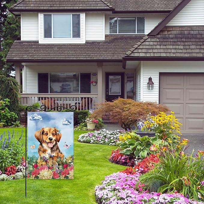Dog Welcome Garden Flag Welcome Happy Butterfly Dog Animals Outdoor Garden - Image 4