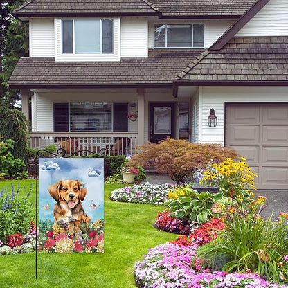 Dog Welcome Garden Flag Welcome Happy Butterfly Dog Animals Outdoor Garden - Image 4