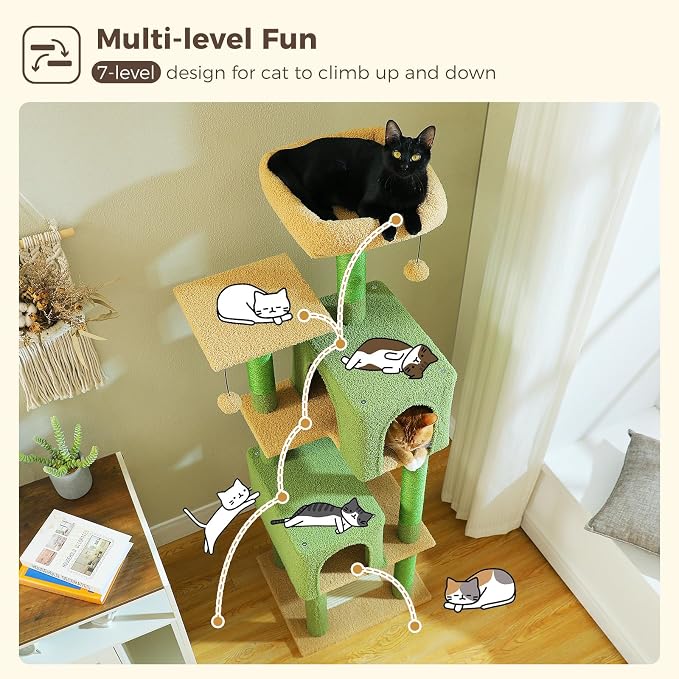 Cactus Cat Tree, 62-Inch Large Cat Tower - Image 4