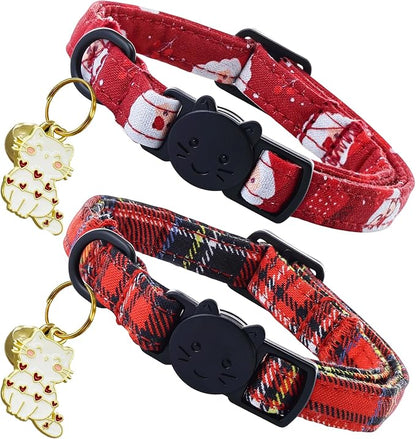 Elegant little tail 2 Pack Cat Collar- Christmas Cat Collars Breakaway by Elegantlittletail