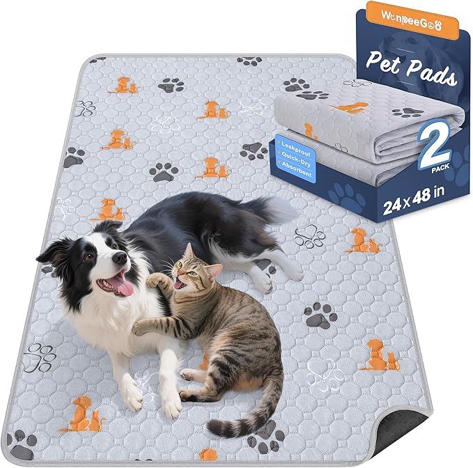 Washable Pee Pads for Dogs, 2 Pack Absorbent Reusable Training Dog Pads Pet by WanpeeGoo