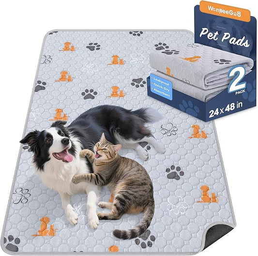 Washable Pee Pads for Dogs, 2 Pack Absorbent Reusable Training Dog Pads Pet by WanpeeGoo