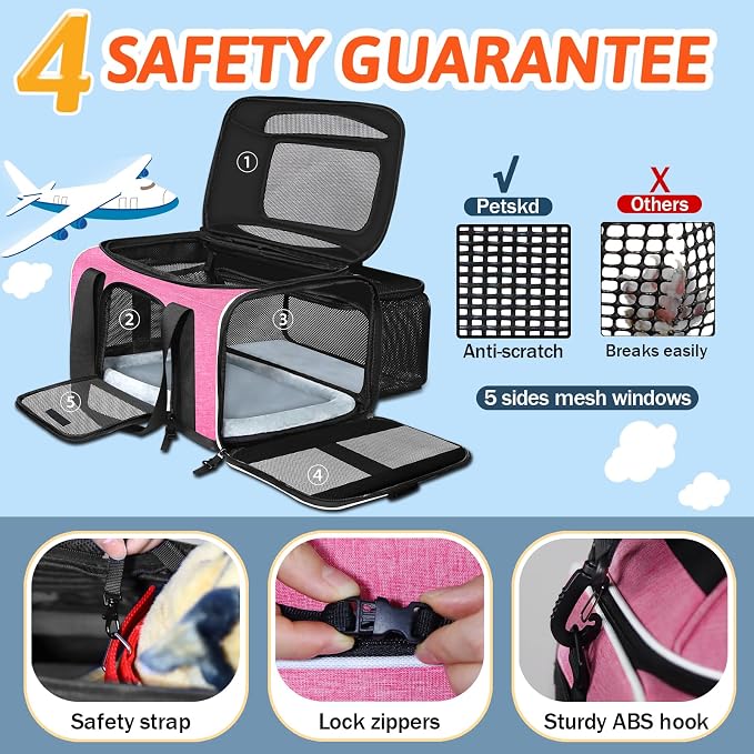 Petskd Top and Side Expandable Pet Carrier 18x11x11 Inches Delta United Airline - Image 5
