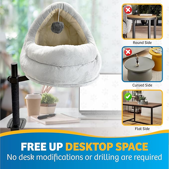 Cat Desk Bed with Scratching Post – Elevated Modern Perch - Image 6
