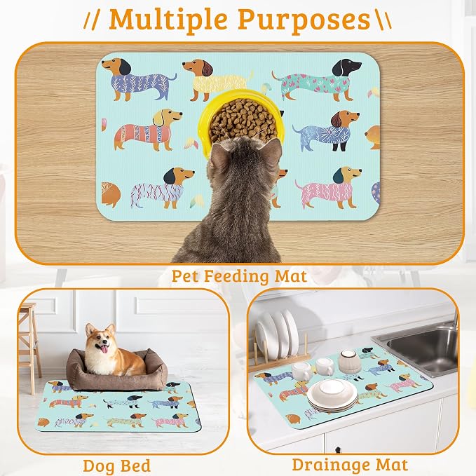 Dachshund Dog Cat Food Mat, Absorbent Waterproof Placemat - Image 7