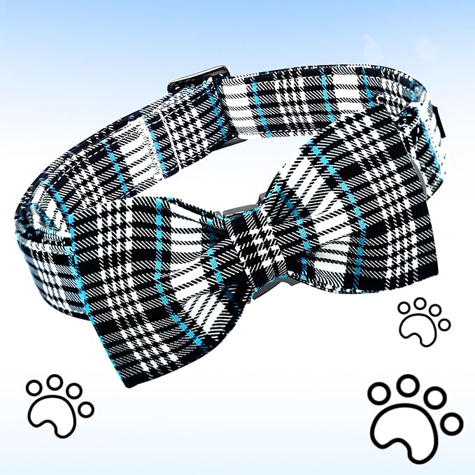 Lionheart glory Dog Bow Collar Blue and Black Plaid Dog Collar - Image 3