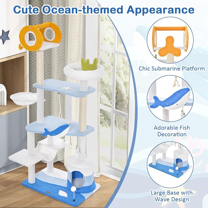 Tangkula Ocean-Themed Cat Tree, 3-Level Cat Tower - Image 5