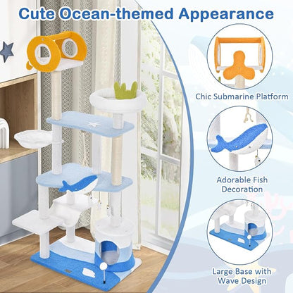 Tangkula Ocean-Themed Cat Tree, 3-Level Cat Tower - Image 5