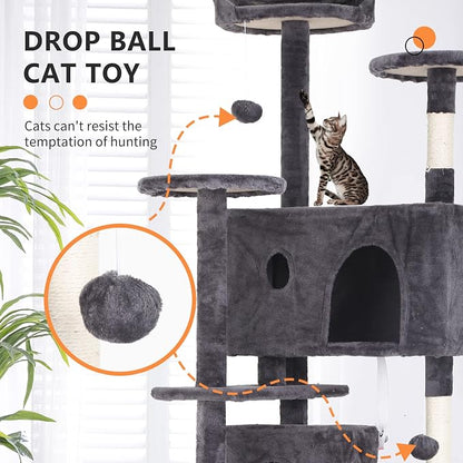 BestPet | 70" Cat Tree Tower | Light Gray | Sturdy, Hanging Cat Toys, - Image 3
