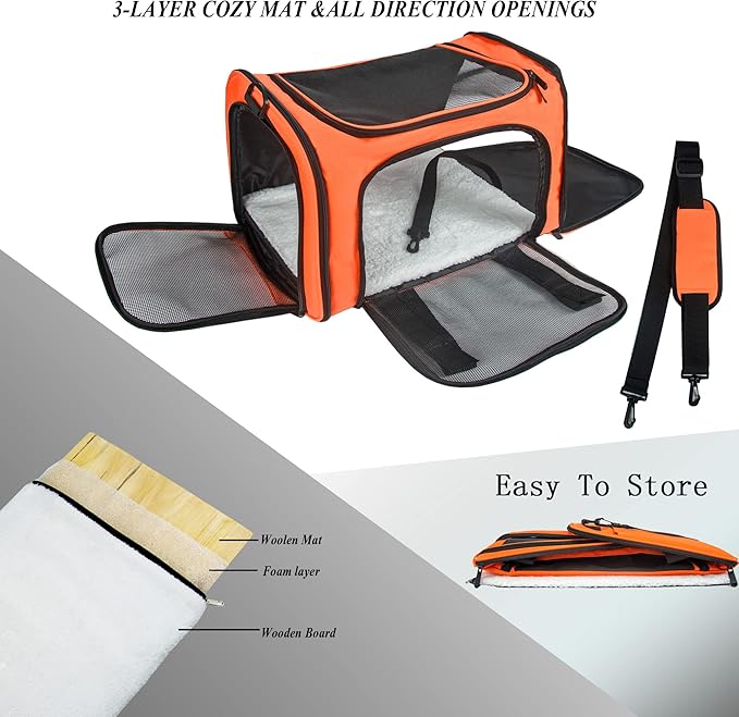Soft Sided Carrier for Small Medium Cats Dogs, TSA Airline Approved Collapsible - Image 5