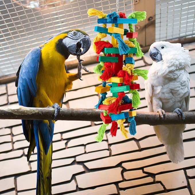3 Pcs Extra Large Bird Parrot Toy Multicolored Natural Wooden Parrot Cage - Image 6