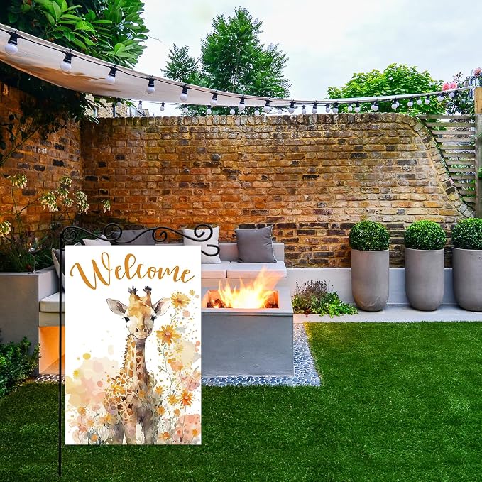 Giraffe Welcome Garden Flag, Welcome Spring Cute Giraffe Garden Flag, Pet Wild - Image 5