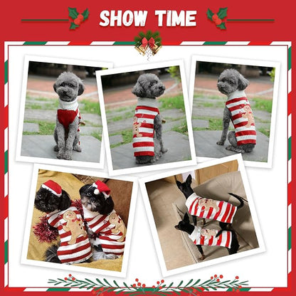 Dog Christmas Sweater Xmas Pet Clothes Cute Striped Gingerbread Man Costume - Image 3