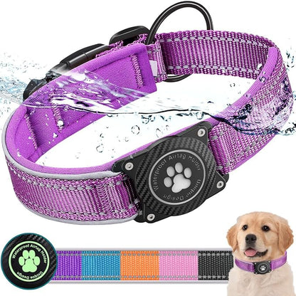 Airtag Dog Collar with Waterproof Air Tag Holder, Luminous Reflective, Soft by OKVSKO