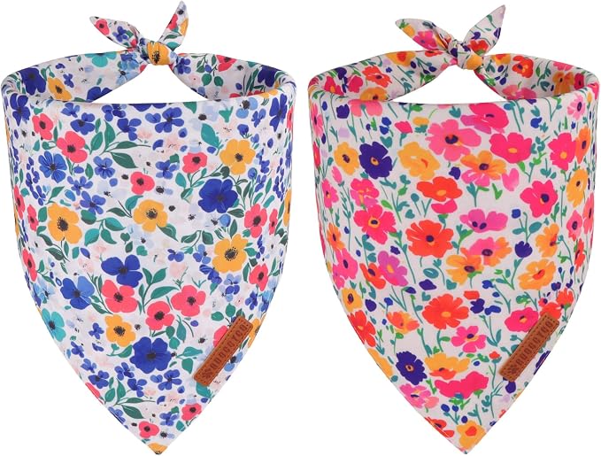 ADOGGYGO Floral Dog Bandanas 2 Pack, Reversible Cute Flower Scarf, Premium by ADOGGYGO