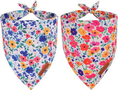 ADOGGYGO Floral Dog Bandanas 2 Pack, Reversible Cute Flower Scarf, Premium by ADOGGYGO