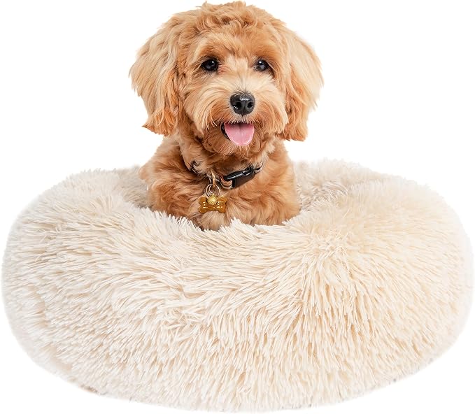 Calming Donut Dogs Beds for Small Dogs Washable, 23inch Plush Round Pet Bed for by nononfish