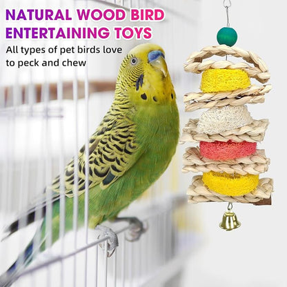 JOREWOOD 7 Pcs Natural Wood Bird Toy & Perch - Image 4