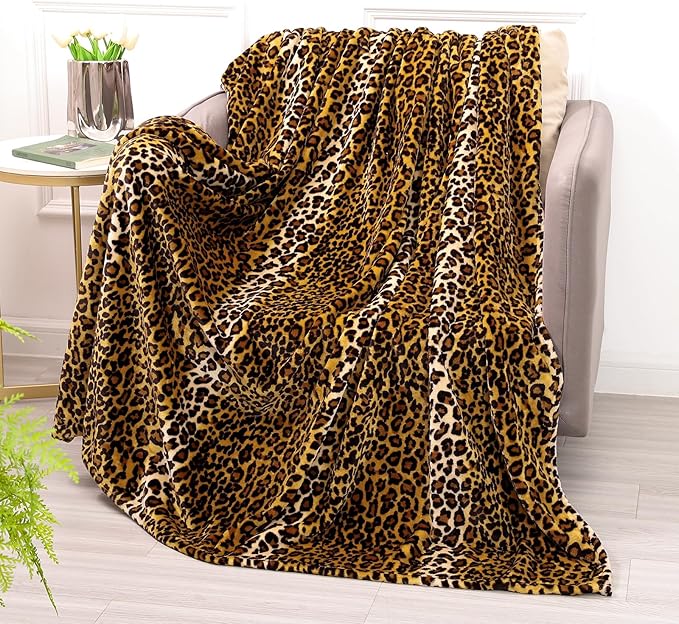 Bnuitland Leopard Print Fleece Flannel Throw Blanket, 300 GSM Double Sided by BNUITLAND