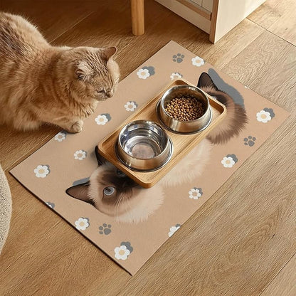 Cat Feedings Mats 20x12 inch Cute Cat Print Pet Bowl Placemat Non Slip Mat - Image 2
