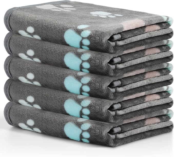 Tegeme 12 Pcs Pet Blankets Soft Fluffy Fleece Dog Cat Warm Paw Print Pattern - Image 5